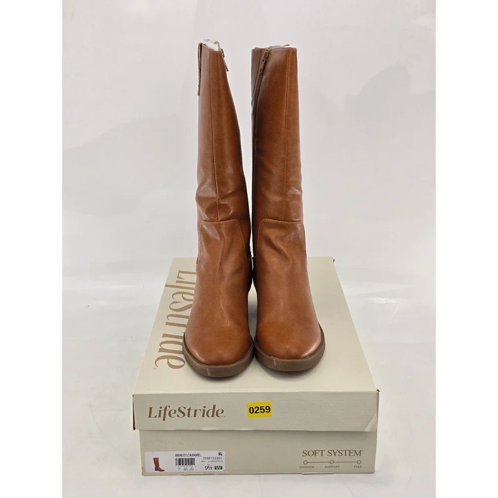 LifeStride Brinley Boots Womens 9.5W Caramel Tall Zip Soft System -NEW